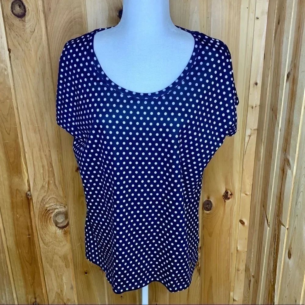 Michael Kors NWT blue/ white polka dot top size L